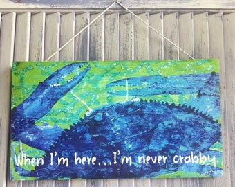 Wood Art with Blue Crab, perfect Maryland Gift, great beach house decor,  8 x 14"