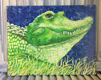 Arte de Florida; Impresión de arte de cocodrilo; Arte de Florida Gator; Imagen de cocodrilo; obras de arte de cocodrilo; arte de la casa de playa; Pintura de cocodrilo; 11 x 14"