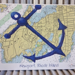 Arte de Rhode Island; Impresión de Newport; Regalo de Rhode Island; Newport, impresión RI; Carta Náutica de Rhode Island; Regalo temático de Rhode Island; 12 x 16"