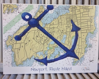 Rhode Island Kunst; Newport Druck; Rhode Island Geschenk; Newport, RI drucken; Rhode Island Nautische Karte; Rhode Island Themen Geschenk; 12 x 16"