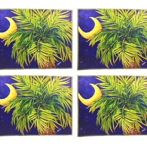 Placemat Set with Palmetto Tree and Moon Design, 12 x 16&quot; each