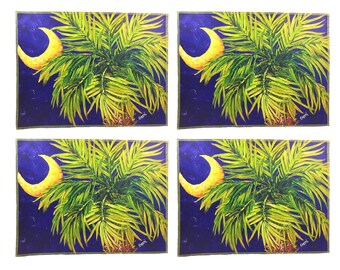 Bordsunderlägg med palmettoträd och månedesign, 30 x 40 cm vardera