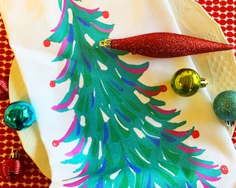 Christmas Tree Dish Towel for Holiday Kitchen Decor,  Handmade Gift, Pretty Hostess Gift Idea and as Holiday Bar Towel