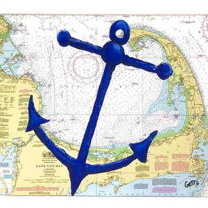 Cod Canvas Cape Cod Canvas Art With Nautical Chart and Anchor, 16 X 20