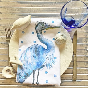 Tea Towel with Blue Heron is perfect for bar decor, guest, dishtowel, and hostess gift,  Large size,  22 x 32"