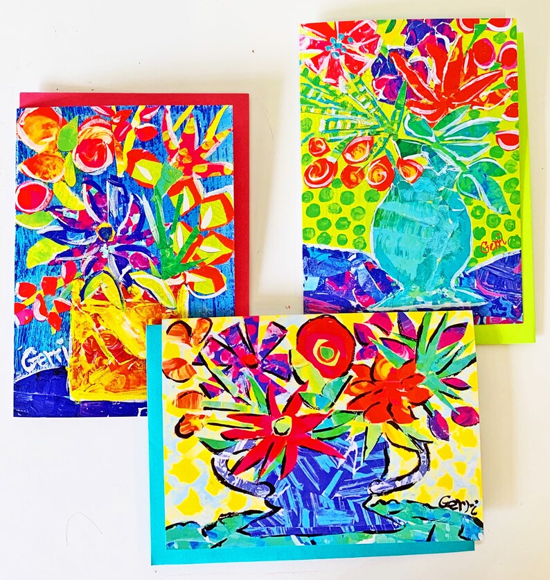 Flower Note Card Set of 12 Pretty Floral Art Greeting Cards Etsy