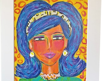 Whimsical Art, Matted Print of Colorful Woman, 11 x 14"