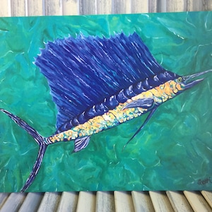 Sailfish art print, colorful beach house art!  11 x 14&quot;