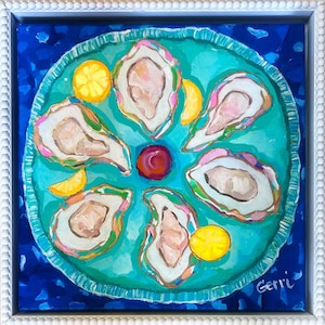 Oyster Artwork, Coastal Art, Beach house decor, Colorful Oysters, Oyster Shell Art , Beach Art, Orignal Artwork, 14 x 14&quot;