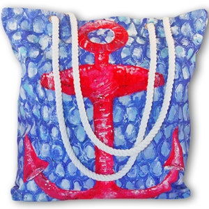 Beach Bag with Anchor, Oversized Tote or Carryall, Gift for Graduate, Nautical Tote Bag