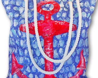 Beach Bag with Anchor, Oversized Tote or Carryall, Gift for Graduate, Nautical Tote Bag