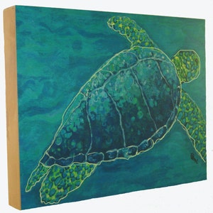 Sea turtle Wood Panel Art is great for beach house decor, 11 x 14&quot;