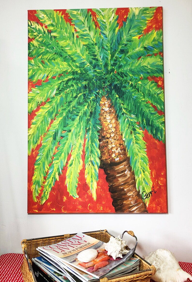 Palm Tree Canvas Painting Beach House Art Beach House Decor Etsy