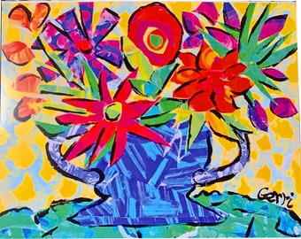 Flower picture, Vase of Flowers Print in Bright Colors, 11 x 14"