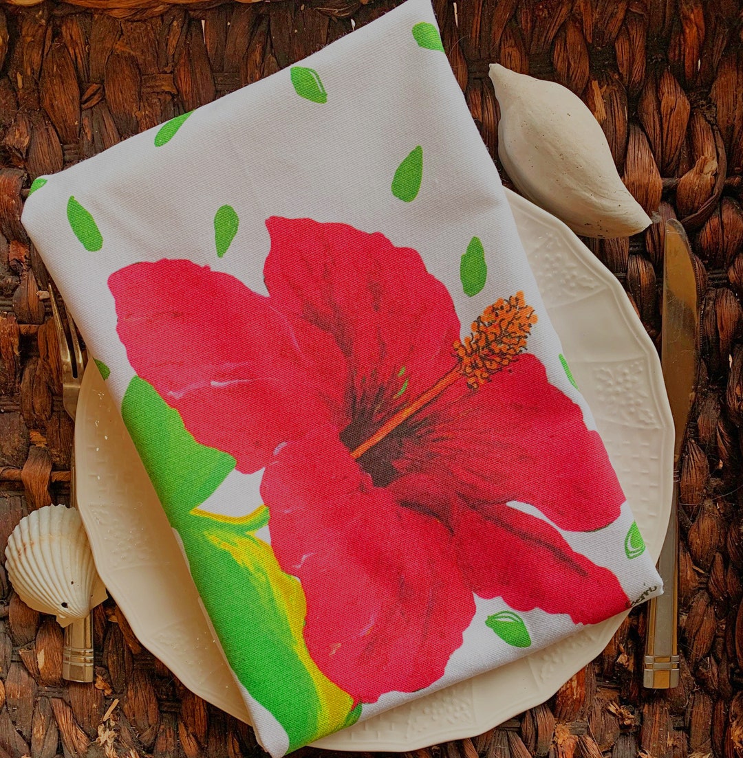 Hibiscus Tea Towel Pretty Floral Kitchen Decor 20 X 32 Etsy