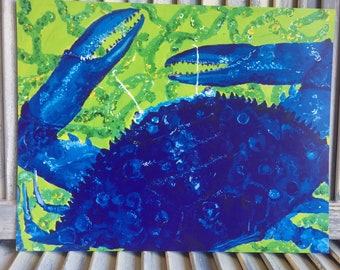 Maryland art; Blue Crab Print; blue crab art; coastal art; beach wall art; crab print; beach house art; Maryland gift; crab decor; 11x14