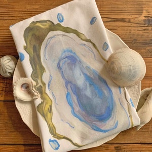 Oyster Tea Towel, perfect for coastal kitchen, beach dish towel, oyster decor, oyster bar towel,   Large size,  22 x 32&quot;