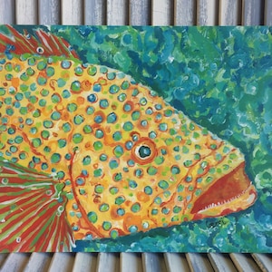 Beach print with colorful Grouper Fish, 11 x 14&quot;