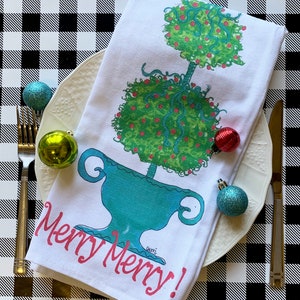 Holiday Tea Towel with Topiary, Secret Santa Gift, 22 x 32&quot;