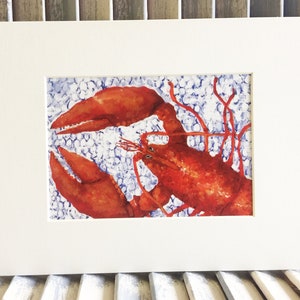 Lobster Print; Maine Art; Maine Gift; Lobster matted print; Lobster picture; beach house art; Maine Lobster Painting;  8 x 10&quot;