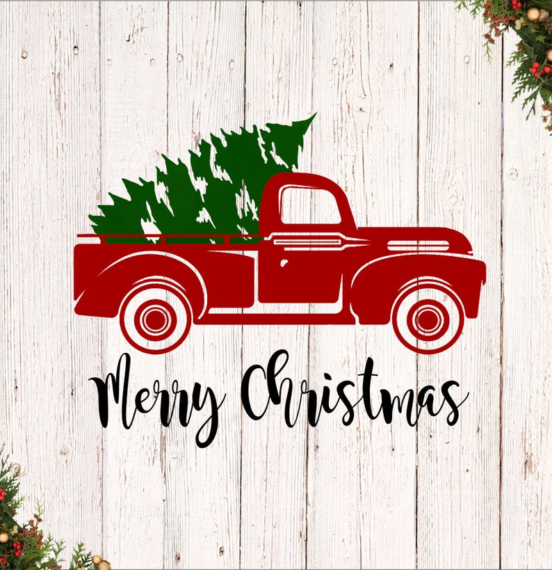 Merry Christmas Decal Christmas Tree Truck Decal Sticker Etsy