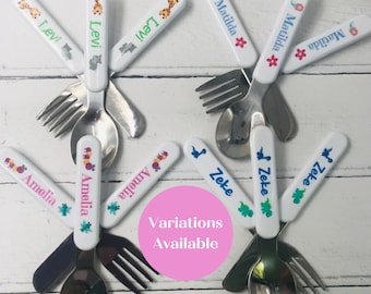 Personalised Kids Cutlery Set, Children's Cutlery Set with Choice of Designs Available, Suitable for 1st Birthday Gift