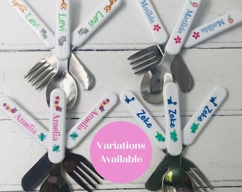 Personalised Kids Cutlery Set, Children's Cutlery Set with Choice of Designs Available, Suitable for 1st Birthday Gift