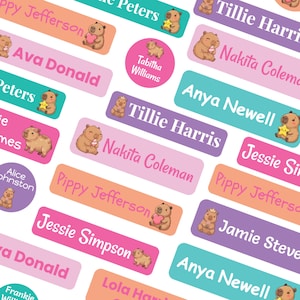 Waterproof Name Stickers, Personalised Capybara Labels