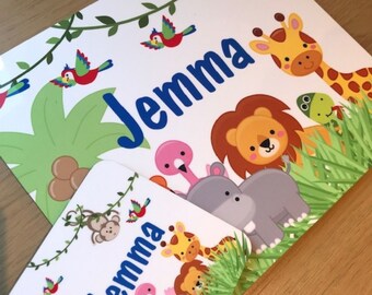 Personalised Jungle Animal Placemat - Custom Jungle Table Mat with Child's Name - Jungle Animal Gift