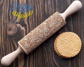 Jungle Cookie Stamp Patterned Rolling Pin Engraved Floral Pattern Nature Embossing Biscuit Roller