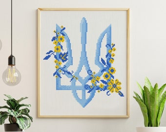 Trident, Cross-stitch pattern, blueprint, embroidery, Pray for Ukraine, Stop War in Ukraine (instant download media file)