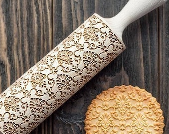 Damask Embossing Rolling Pin Ornament Cookie Stamp Engraved Pattern Rolling Pin Cookie roller gift for her