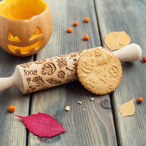 Halloween Rolling Pin Embossing Biscuit Roller for Holiday Spooky Pattern Cookie Stamp