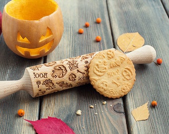 Halloween Rolling Pin Embossing Biscuit Roller for Holiday Spooky Pattern Cookie Stamp