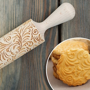 Flowers 3d Rolling Pin Cookie Stamp Engraved Floral Pattern Embossing Roller Pin image 2