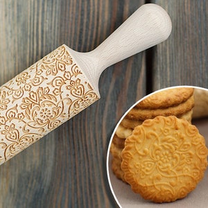 Tracery Cookie Stamp Engraved Pattern Rolling Pin Ornament Embossing Cookie Roller image 2