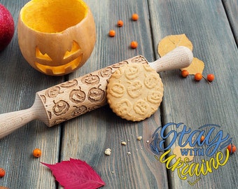 Pumpkin Rolling Pin Ccookie Stamp Embossing Rolling Pin Halloween Holiday theme Jack-o-lantern Jack Lantern