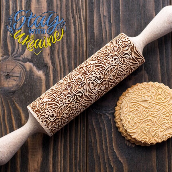 Jungle Cookie Stamp Patterned Rolling Pin Engraved Floral Pattern Nature Embossing Biscuit Roller