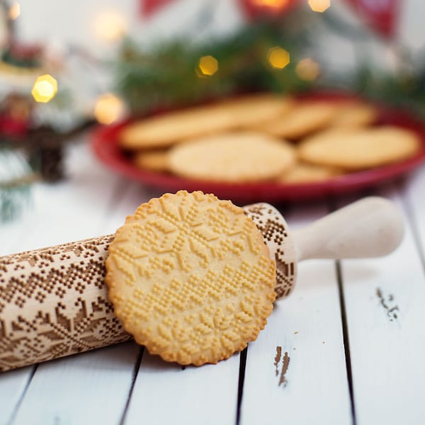 Weihnachten Plätzchen-Stempel Holz Teigrolle Rentier Plätzchen-Rolle