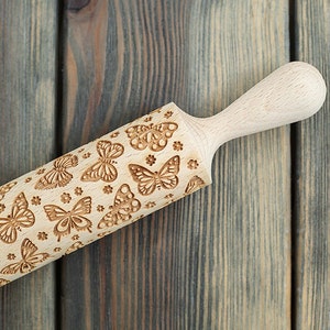 Butterfly Rolling pin, Summer cookie stamp, Swallowtail butterfly engraved pattern rolling pin, Embossing Rolling Pin