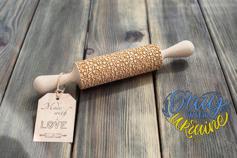 Delicate Lace rolling pin, engraved and embossing cookie stamp, ornamental pattern, Guipure cookie roller image 1