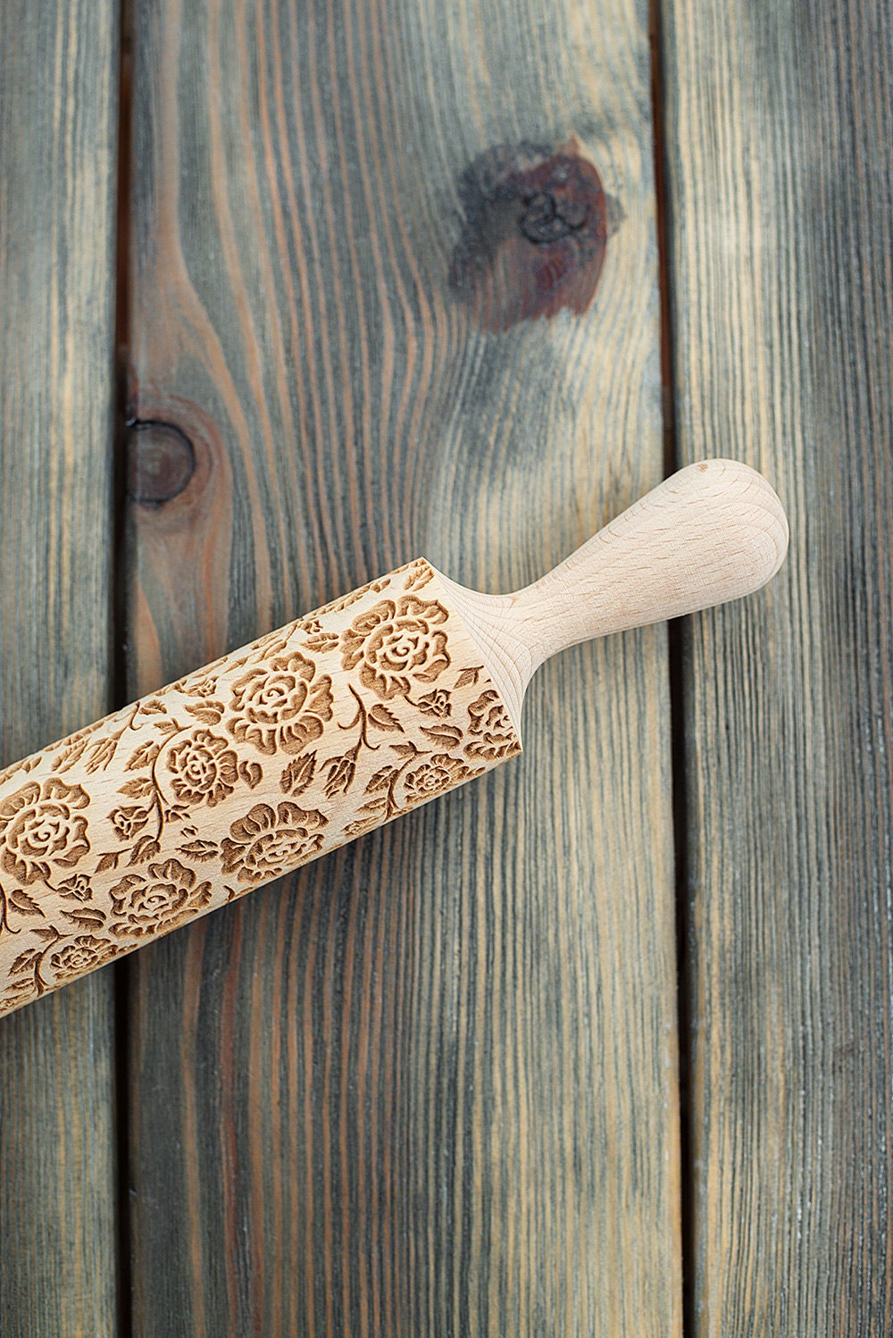 Roses Rolling pin Floral cookie stamp Rosy flowers engraved Etsy
