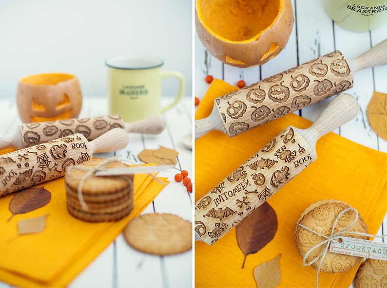 Halloween Rolling Pin Embossing Biscuit Roller for Holiday Spooky Pattern Cookie Stamp image 5