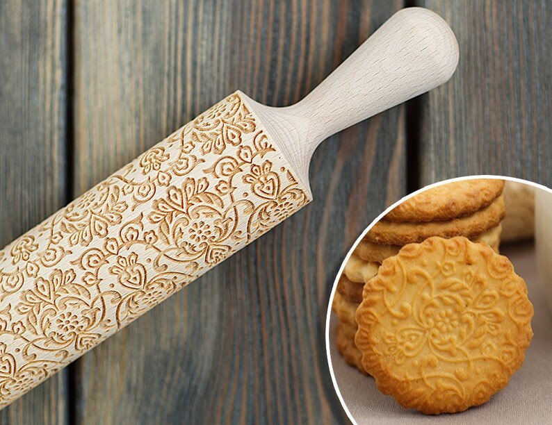 Tracery Cookie Stamp Engraved Pattern Rolling Pin Ornament Embossing Cookie Roller image 2