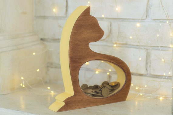 Cat Money Box Kids Piggy Bank Wooden Coin Box For Children Etsy