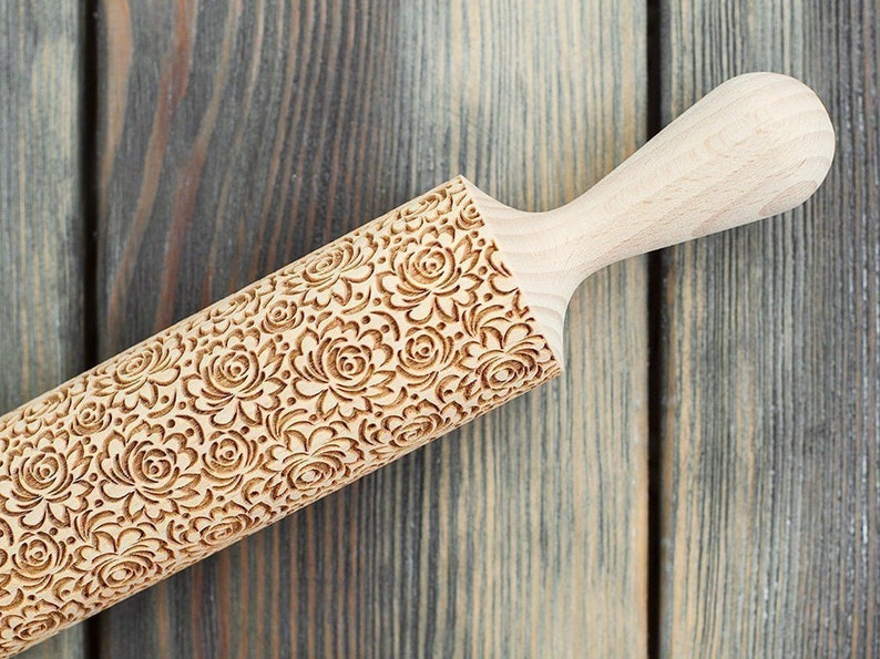 Peonies Rolling pin Flowers cookie stamp engraved floral Etsy