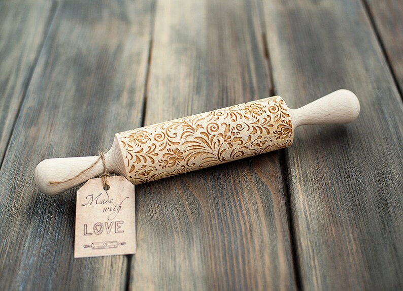 Flowers 3d Rolling Pin Cookie Stamp Engraved Floral Pattern Embossing Roller Pin Craft paper only