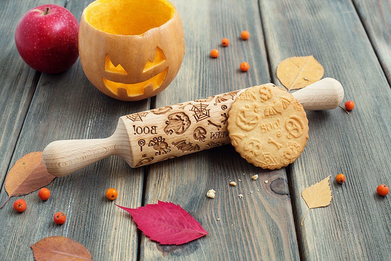 Halloween Rolling Pin Embossing Biscuit Roller for Holiday Spooky Pattern Cookie Stamp image 1