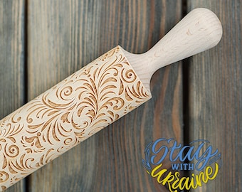 Flowers 3d Rolling Pin Cookie Stamp Engraved Floral Pattern Embossing Roller Pin