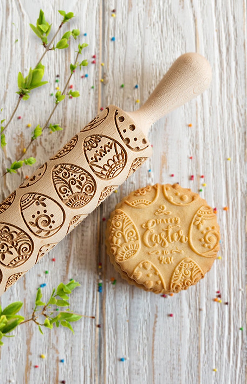 Easter Eggs Embossing Rolling Pin Happy Easter Cookies Stamp Etsy